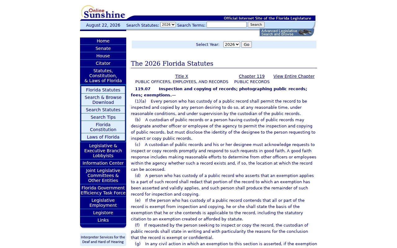 Apopka residents directory Florida public records statute