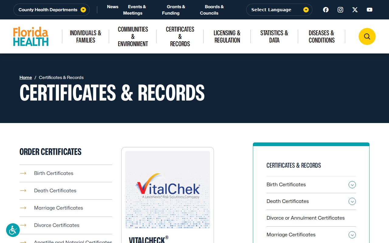 Apopka residents directory Florida vital records overview
