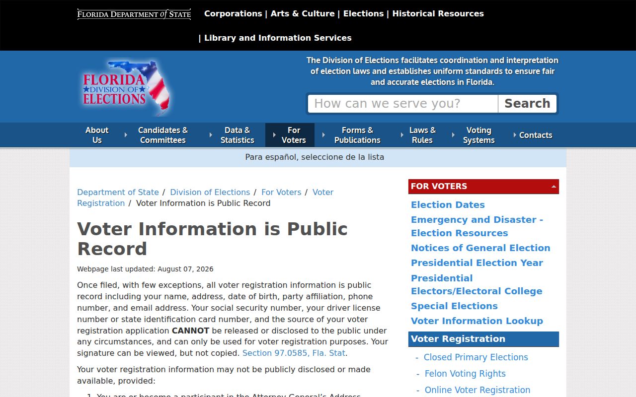 Apopka residents directory Florida voter information rules