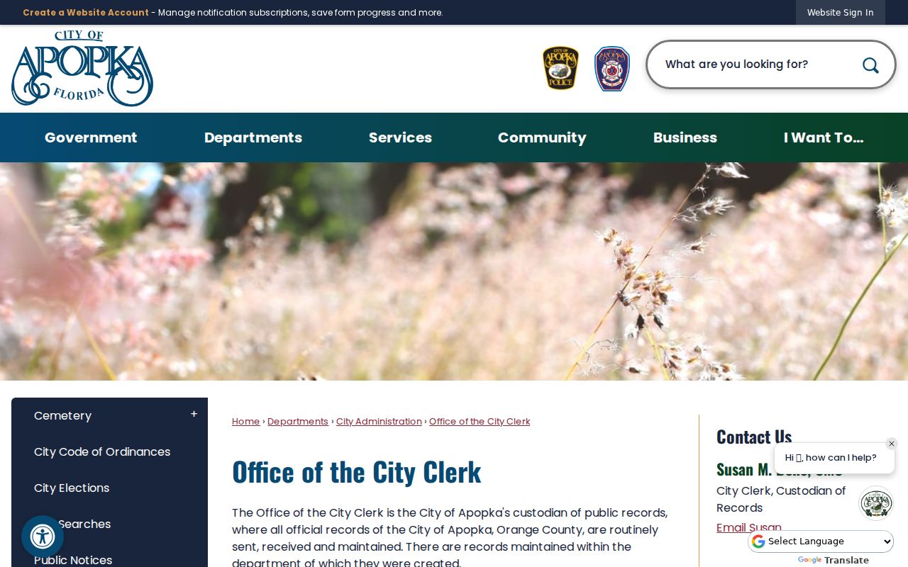 Apopka residents directory City Clerk records page