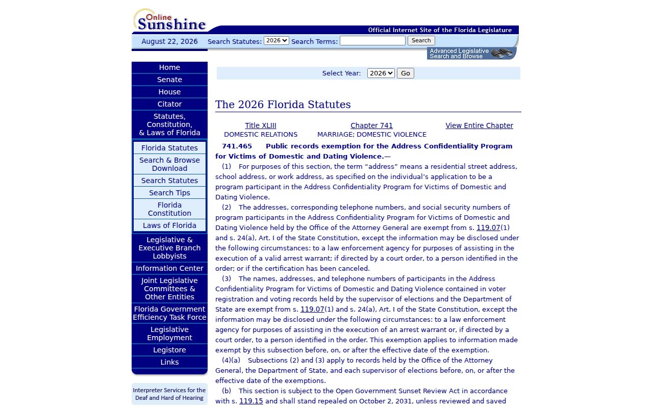 Apopka neighbors Florida protected address statute