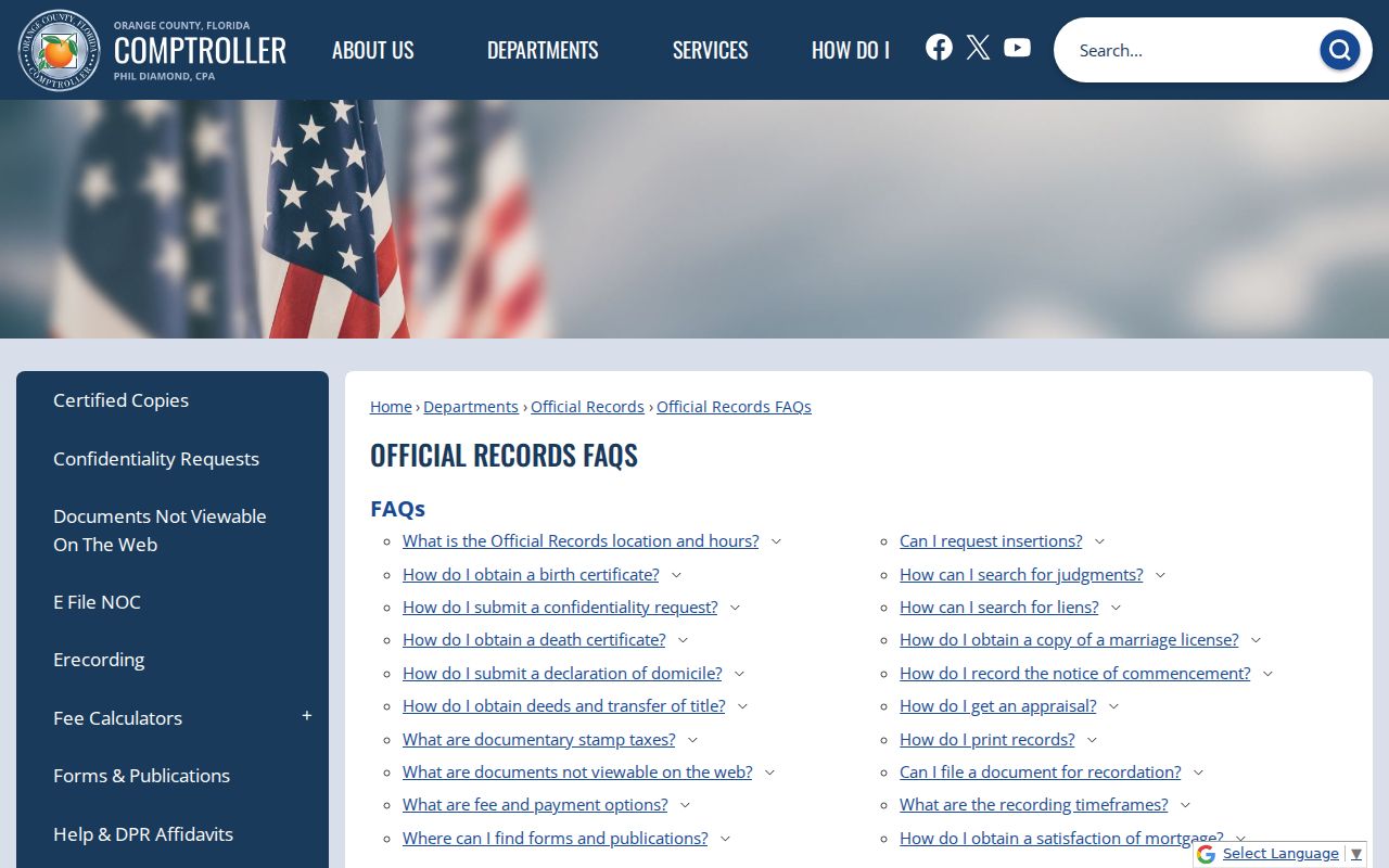 Apopka previous residents Official Records FAQ page