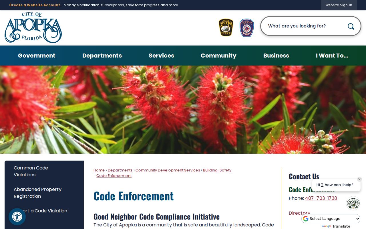 Apopka Code Enforcement address record information