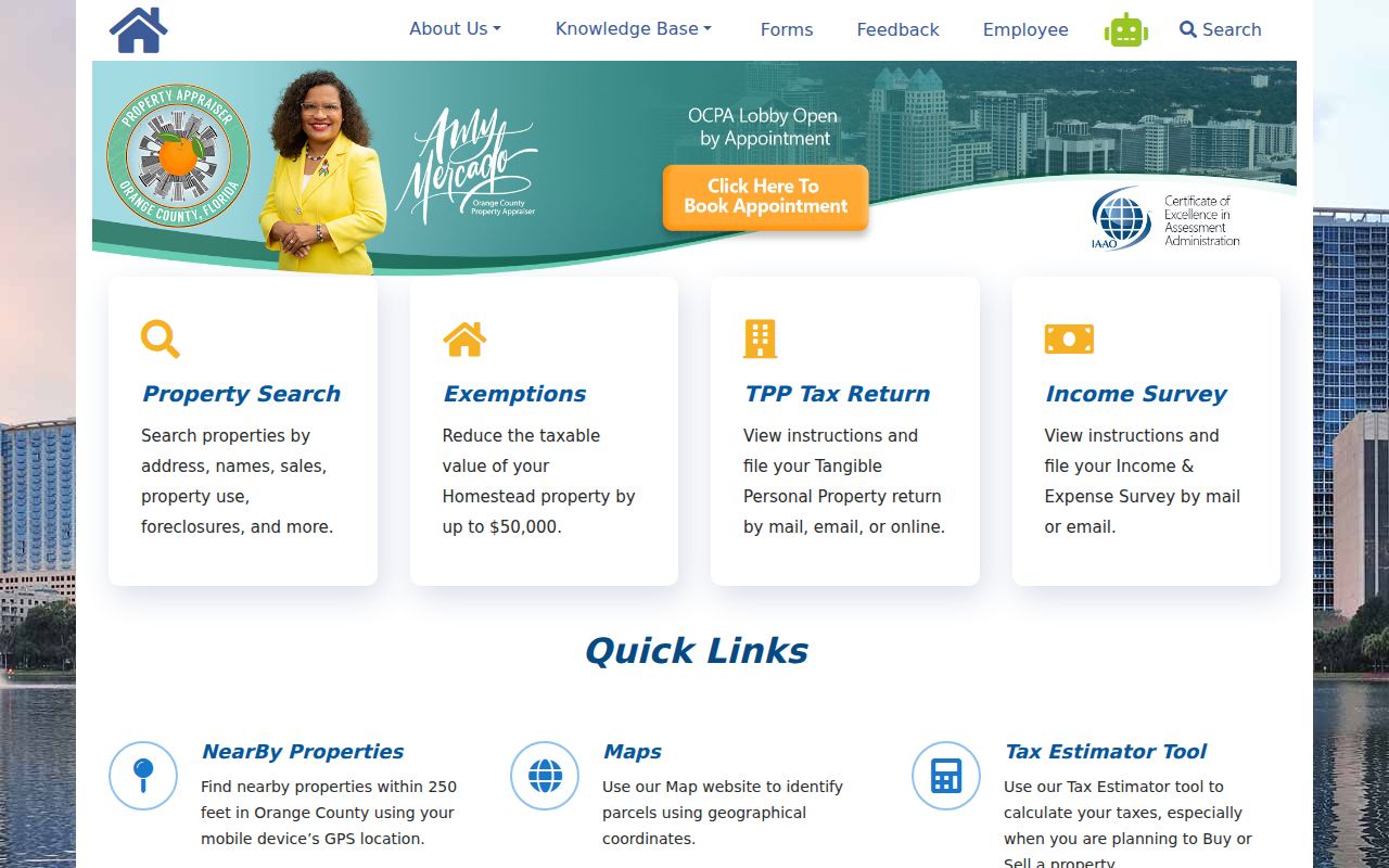 Orange County Property Appraiser dashboard with Apopka address choices