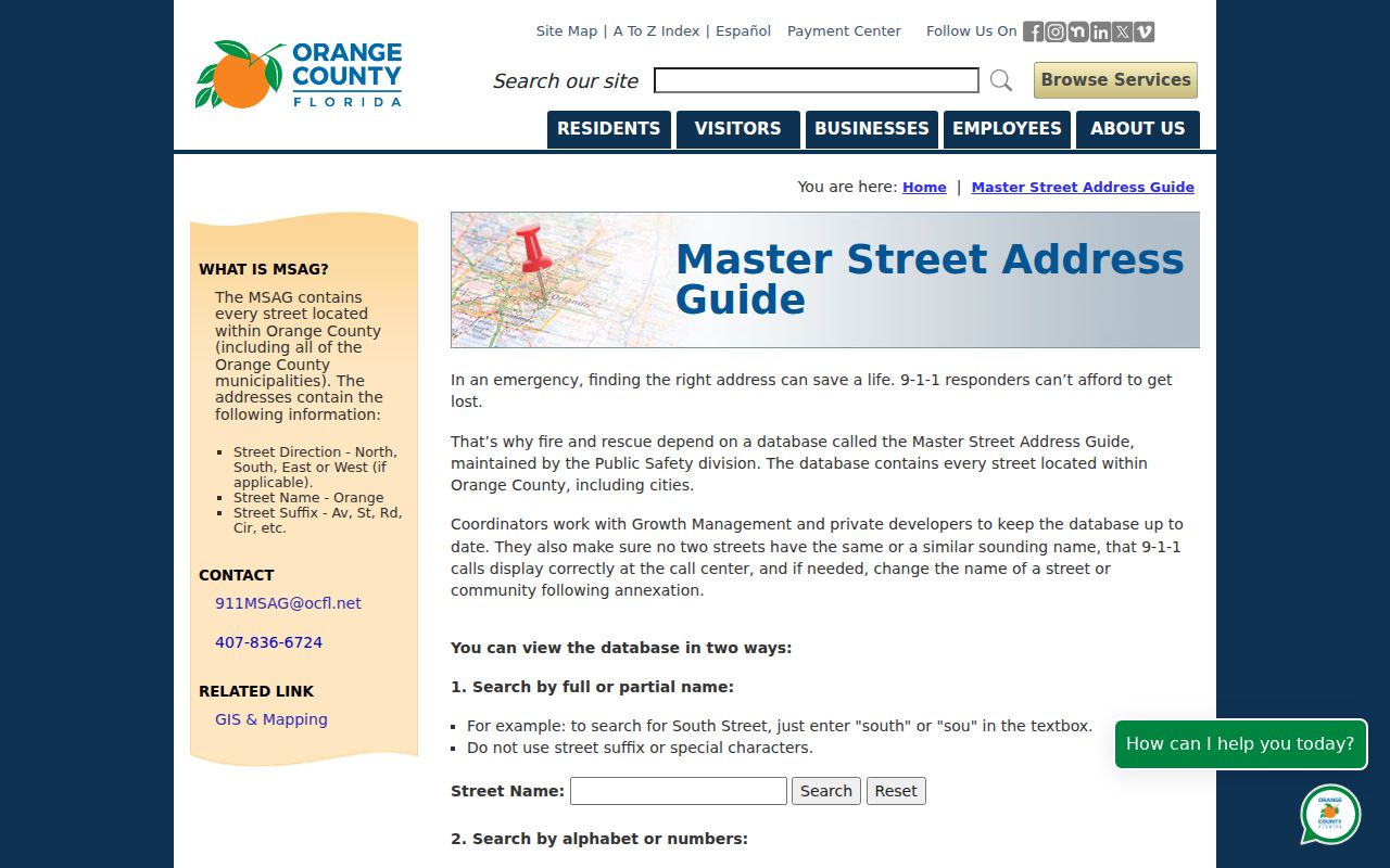 Orange County guide used to verify an Apopka street name