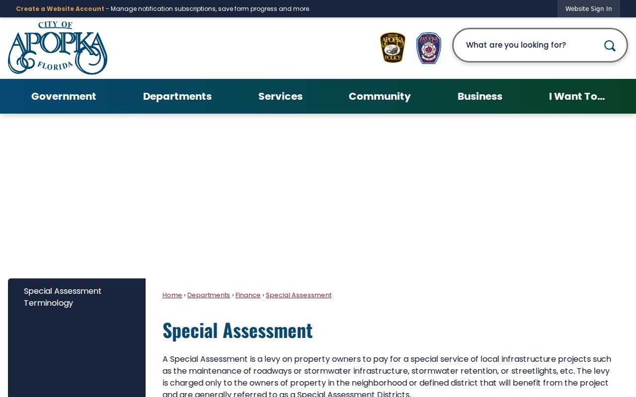 City of Apopka special assessment districts within Apopka ZIP areas