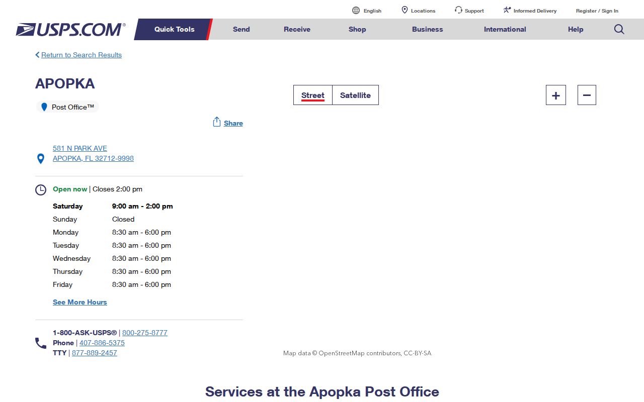 USPS APOPKA post office details for ZIP code 32712